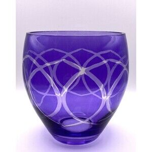 Amethyst Purple Glass Flashed Etched Glass Bowl/Vase 5" dia. 6" ht.